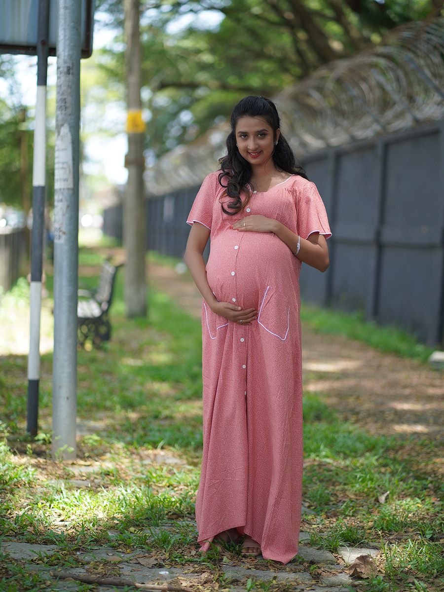 Maternity Full Night Gown-  (peach)