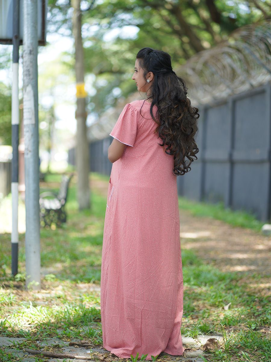 Maternity Full Night Gown-  (peach)