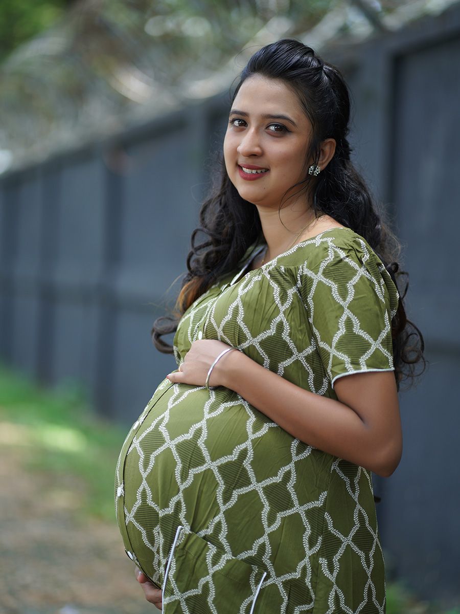 Maternity Full Night Gown-  (green)