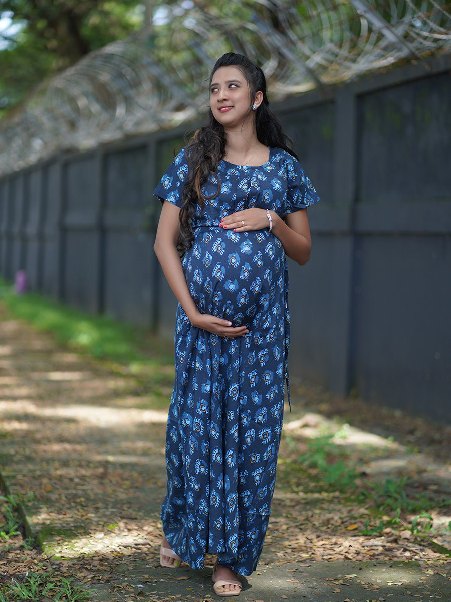 Maternity Full Night Gown-  (Navy blue)