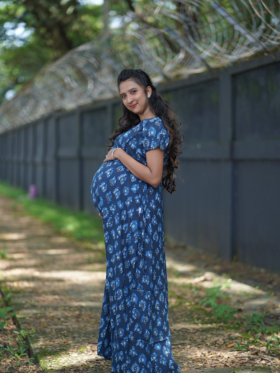 Maternity Full Night Gown-  (Navy blue)