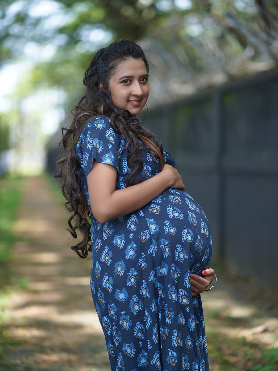 Maternity Full Night Gown-  (Navy blue)