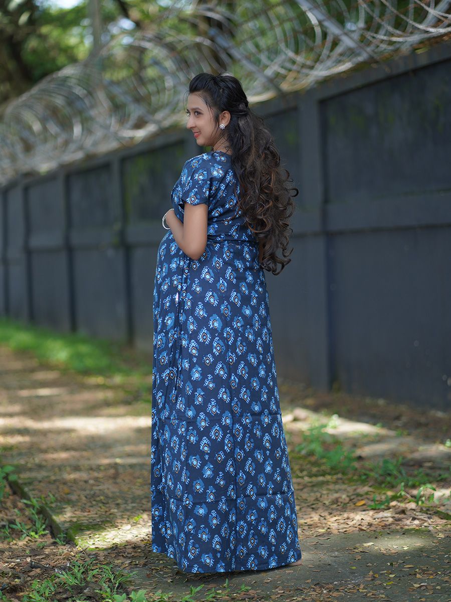 Maternity Full Night Gown-  (Navy blue)