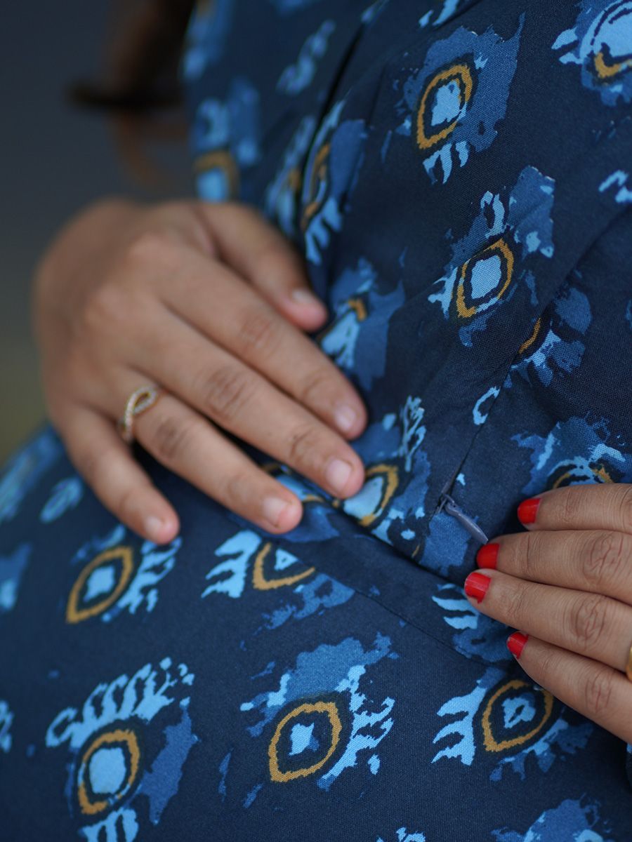 Maternity Full Night Gown-  (Navy blue)