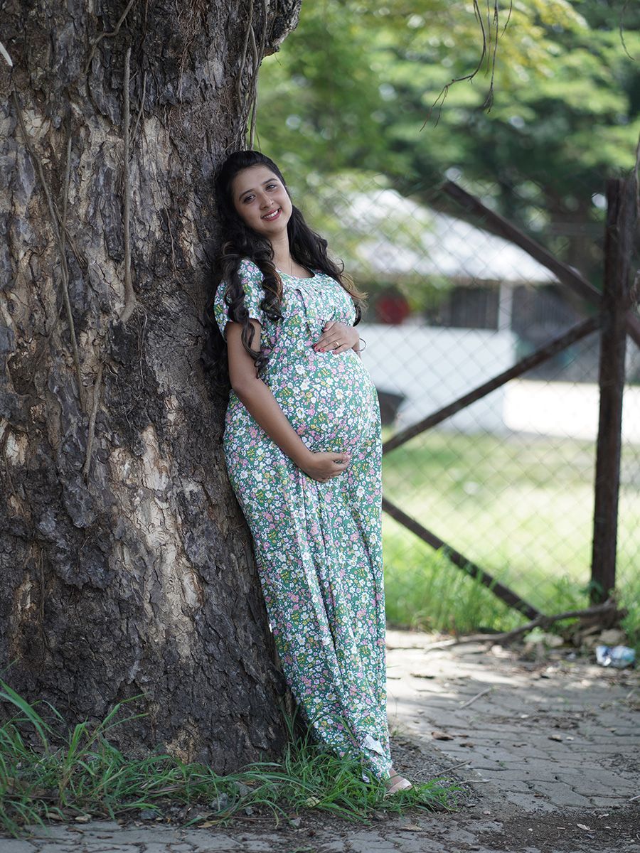 Maternity Full Night Gown-  (light green)