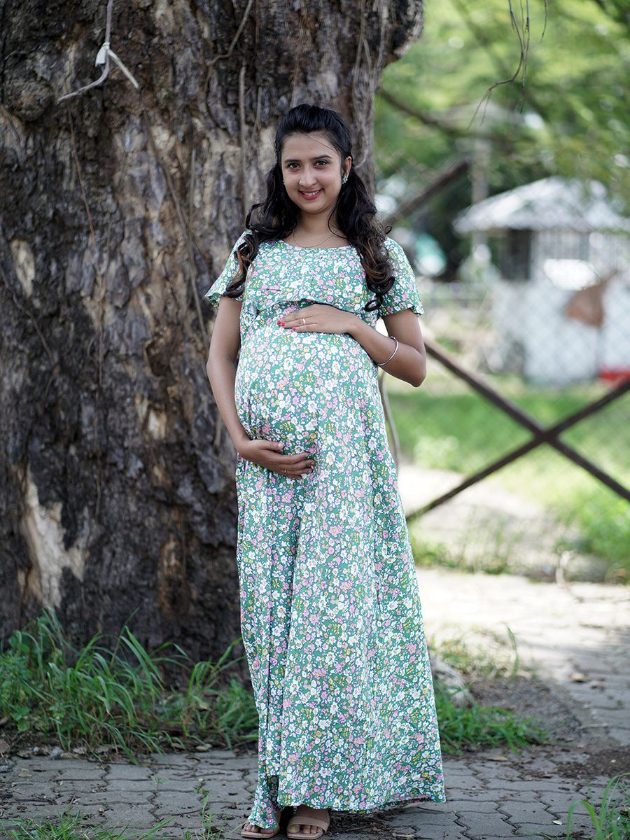 Maternity Full Night Gown-  (light green)