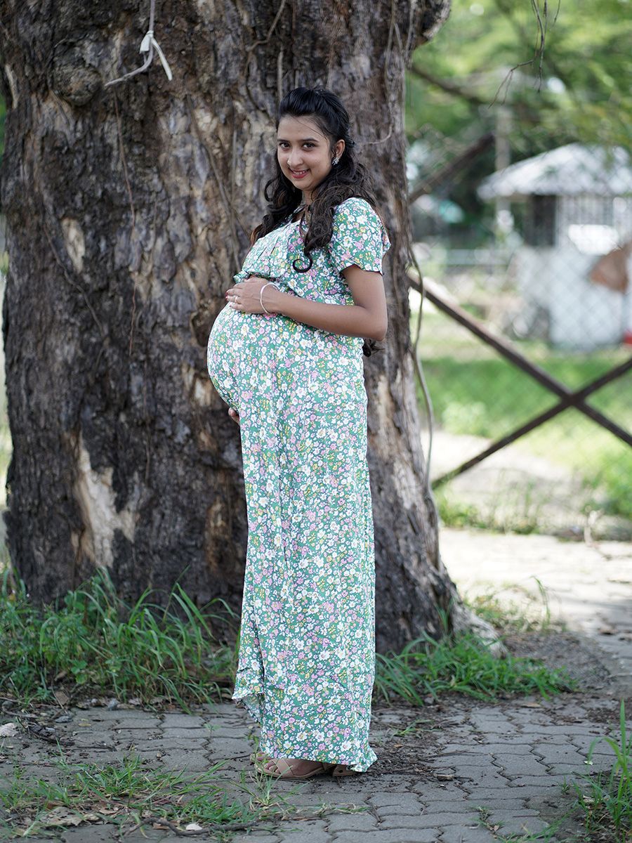 Maternity Full Night Gown-  (light green)