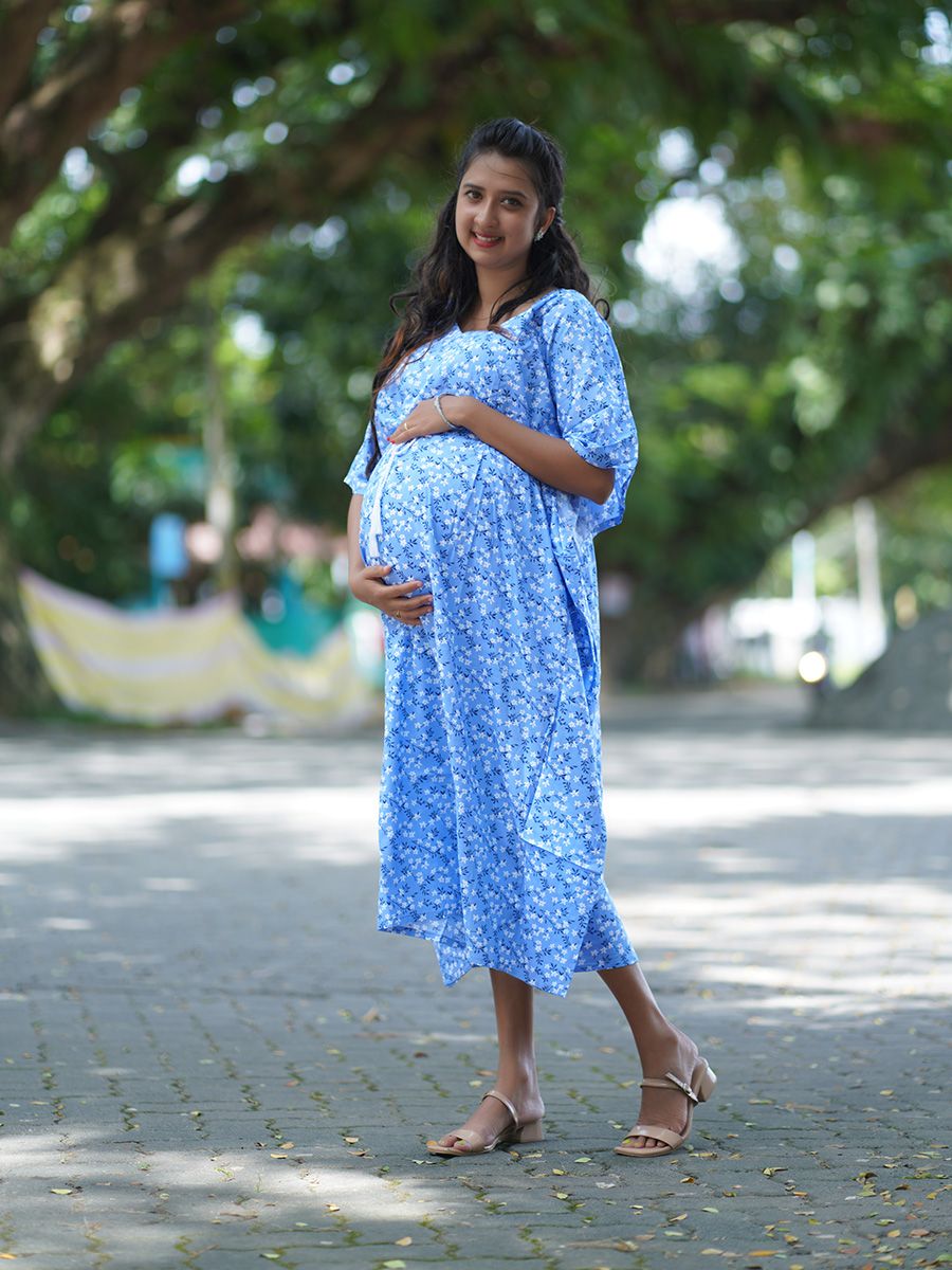Maternity Short Night Gown- Kaftan (Blue)