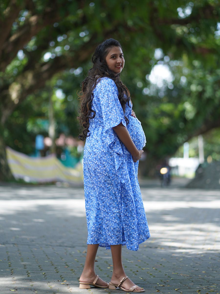Maternity Short Night Gown- Kaftan (Blue)