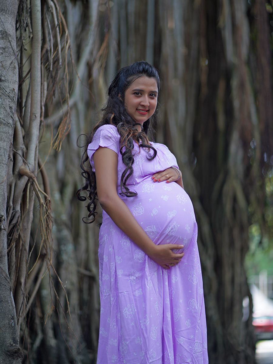 Maternity Full Night Gown-  (Lavender)
