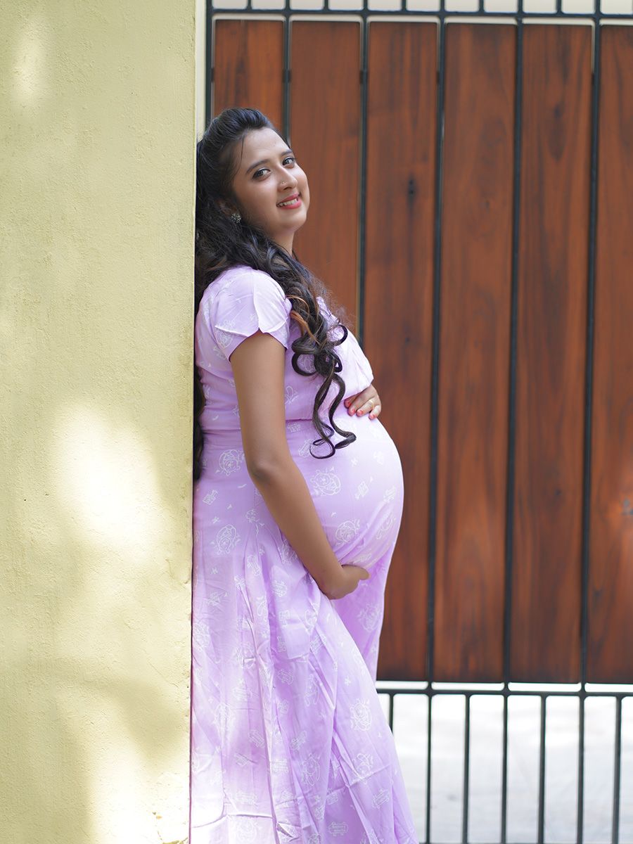Maternity Full Night Gown-  (Lavender)