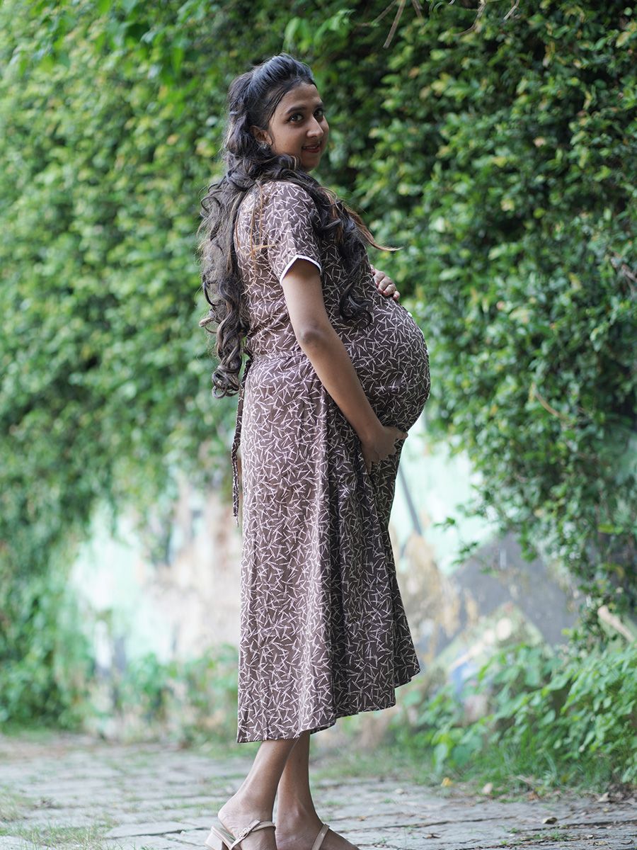 Maternity Short Night Gown- Brown