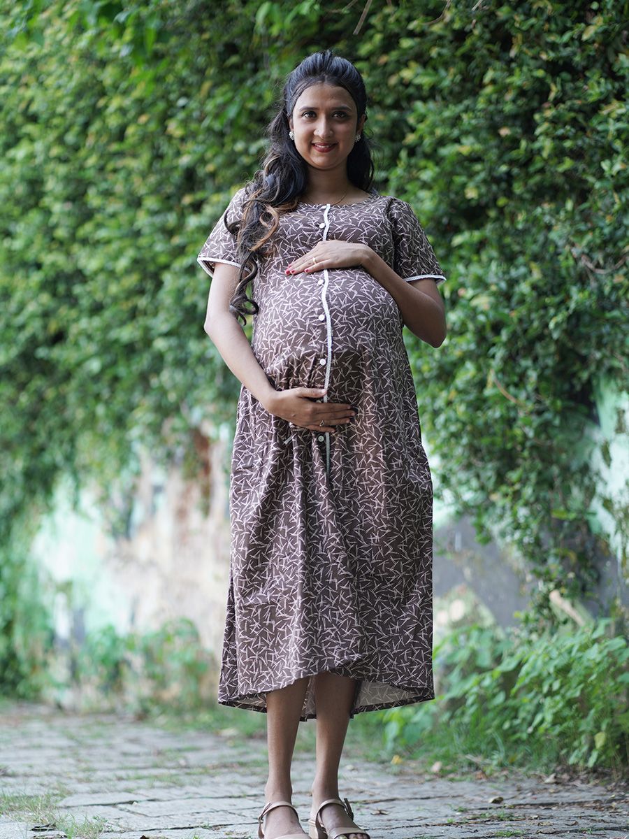 Maternity Short Night Gown- Brown