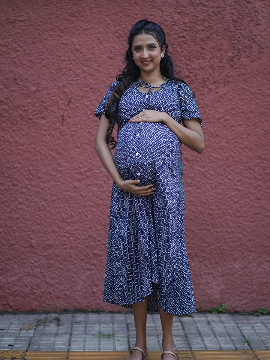 Maternity Short Night Gown- Blue