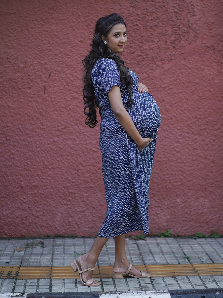 Maternity Short Night Gown- Blue