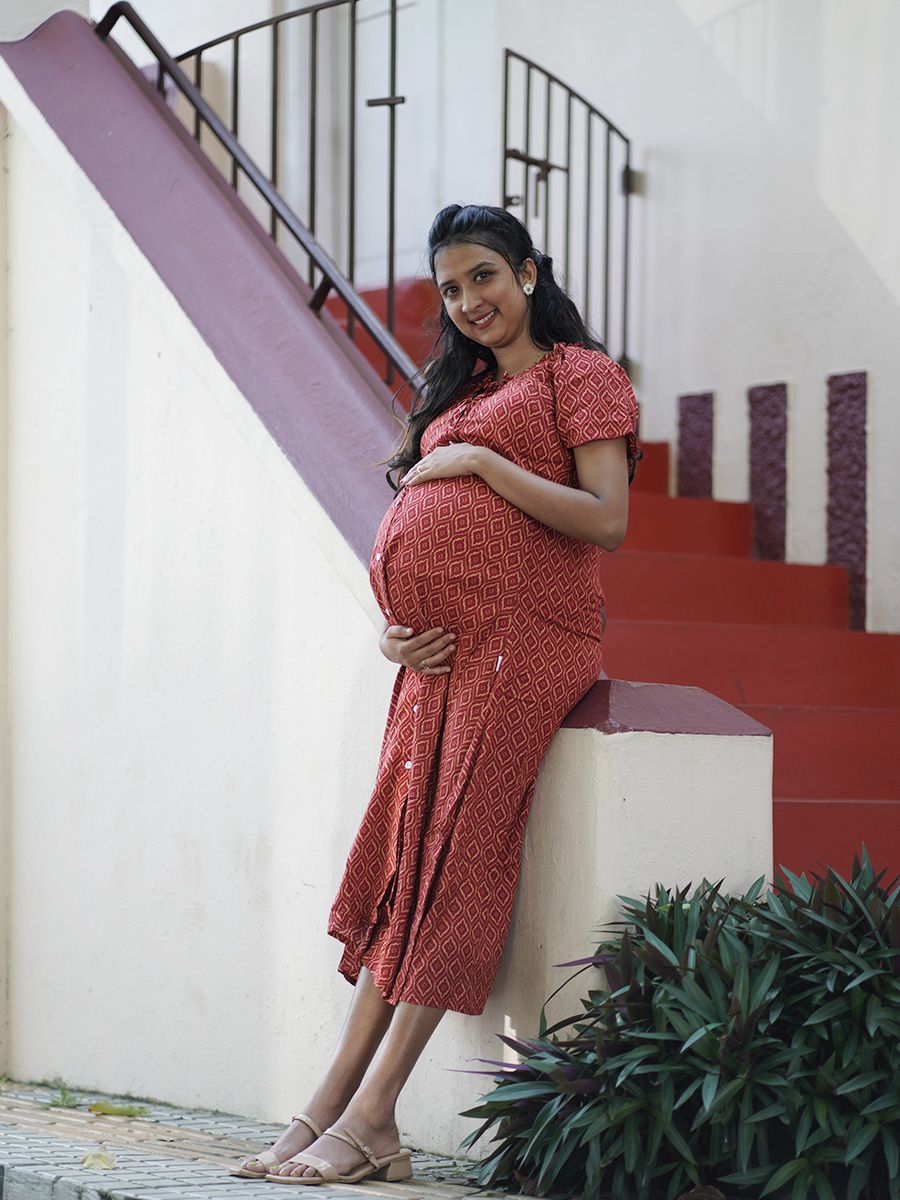 Maternity Short Night Gown- Red