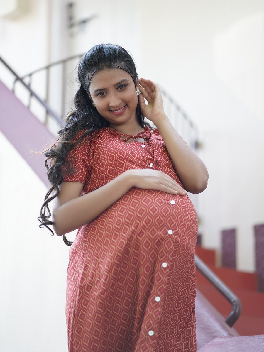 Maternity Short Night Gown- Red