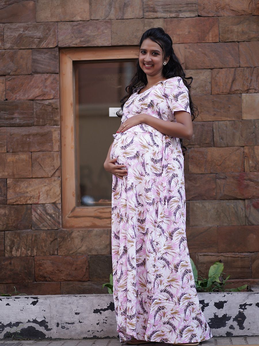 Maternity Full Night Gown-  (Offwhite)