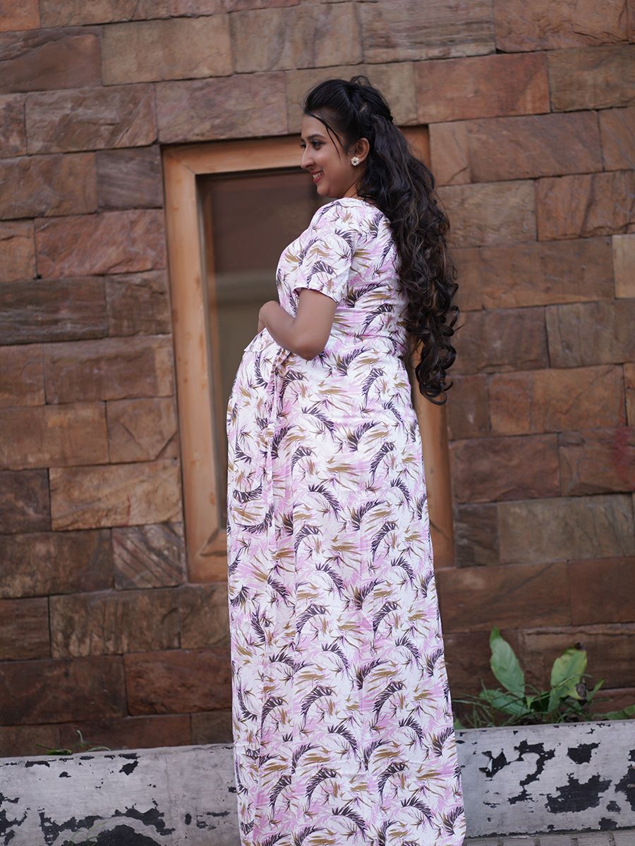 Maternity Full Night Gown-  (Offwhite)