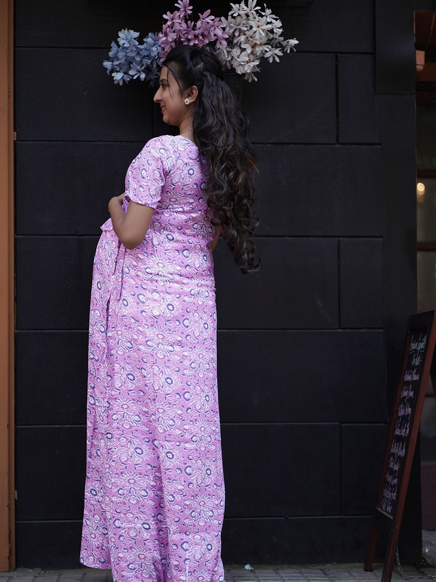 Maternity Full Night Gown-  (Dark Pink)