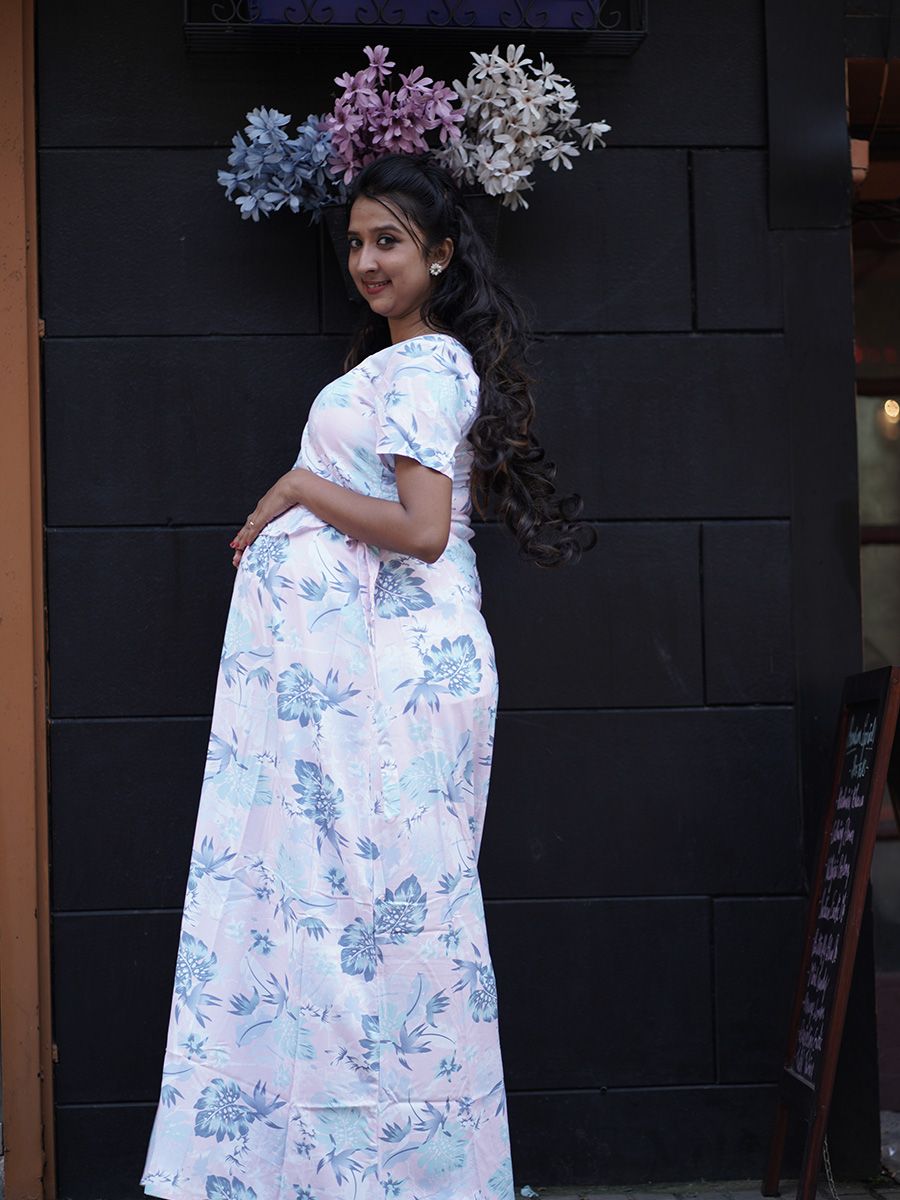 Maternity Full Night Gown-  (Light Pink)