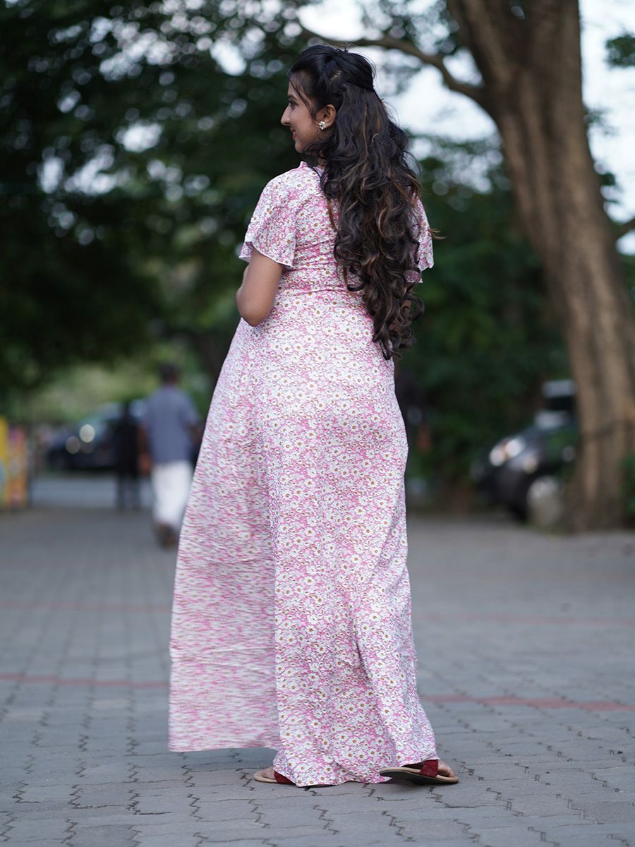 Maternity Full Night Gown-  (Pink)