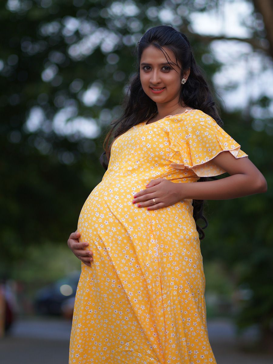 Maternity Full Night Gown-  (Yellow)