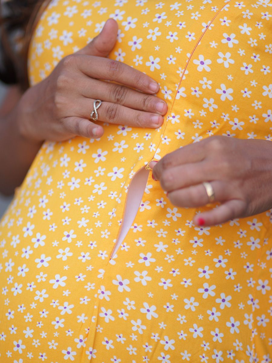 Maternity Full Night Gown-  (Yellow)