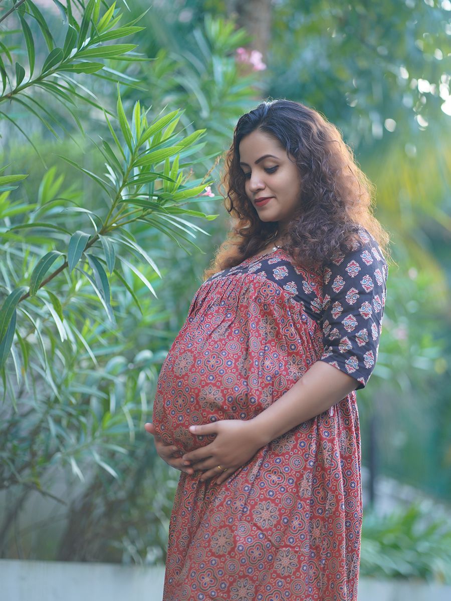 Maternity Short Dress Ajrakh-Nina(Red)