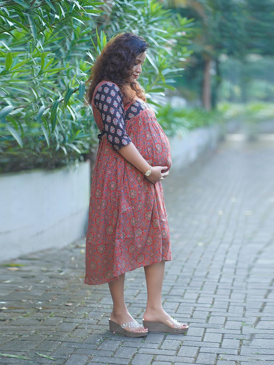 Maternity Short Dress Ajrakh-Nina(Red)