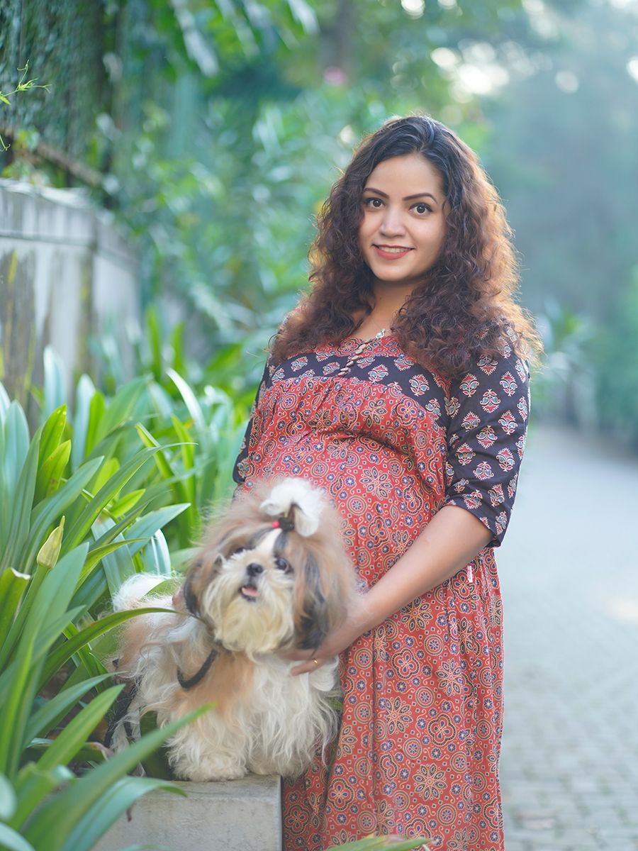 Maternity Short Dress Ajrakh-Nina(Red)