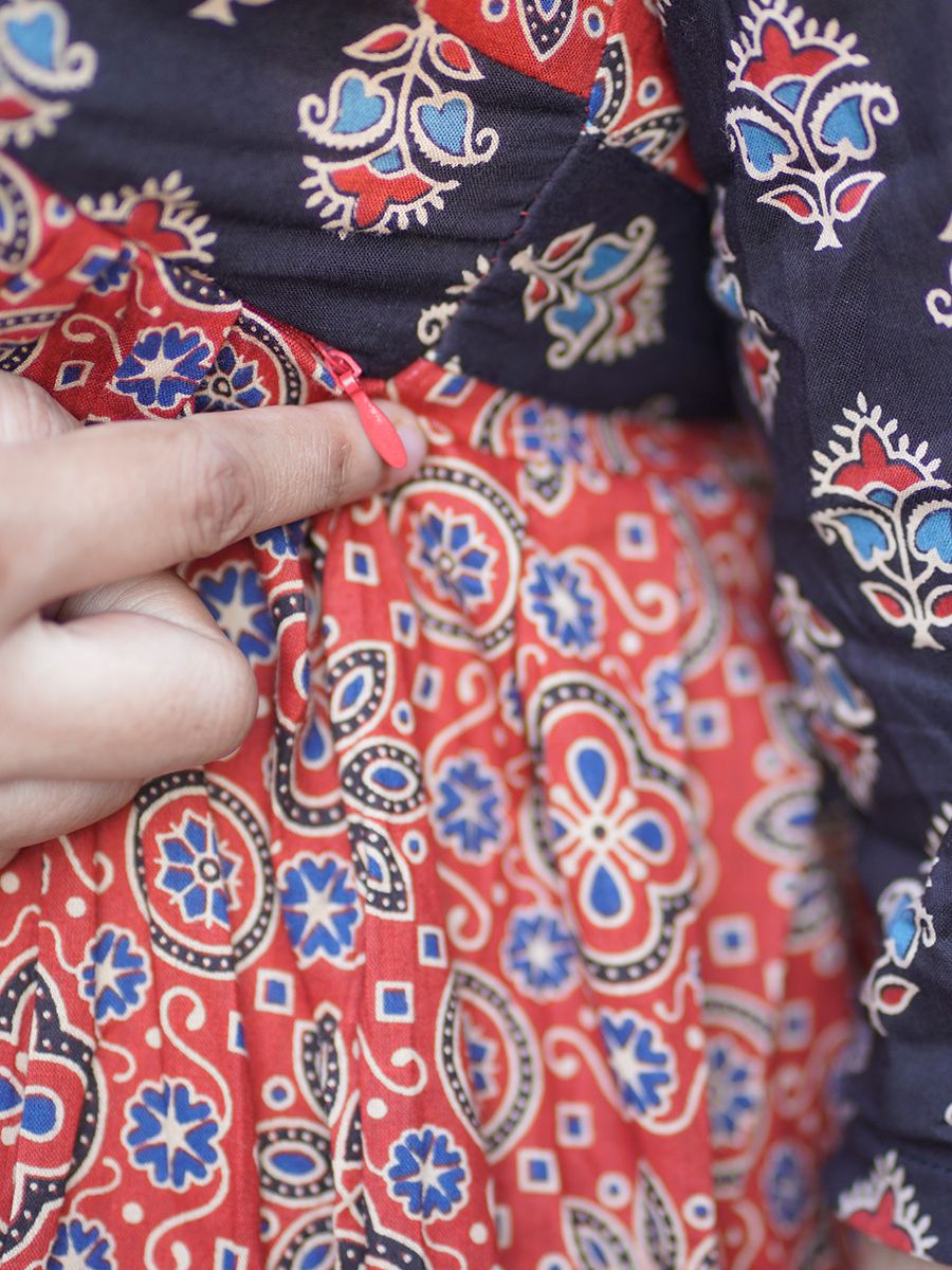 Maternity Short Dress Ajrakh-Nina(Red)