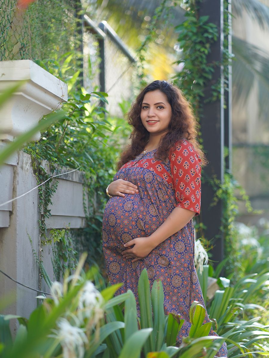 Maternity Short Dress Ajrakh-Nina(Blue)