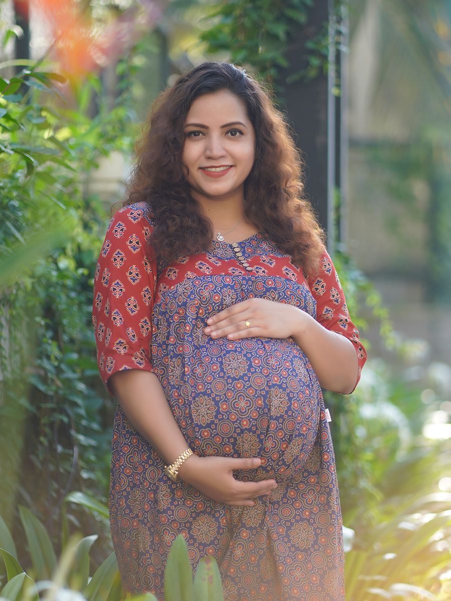 Maternity Short Dress Ajrakh-Nina(Blue)