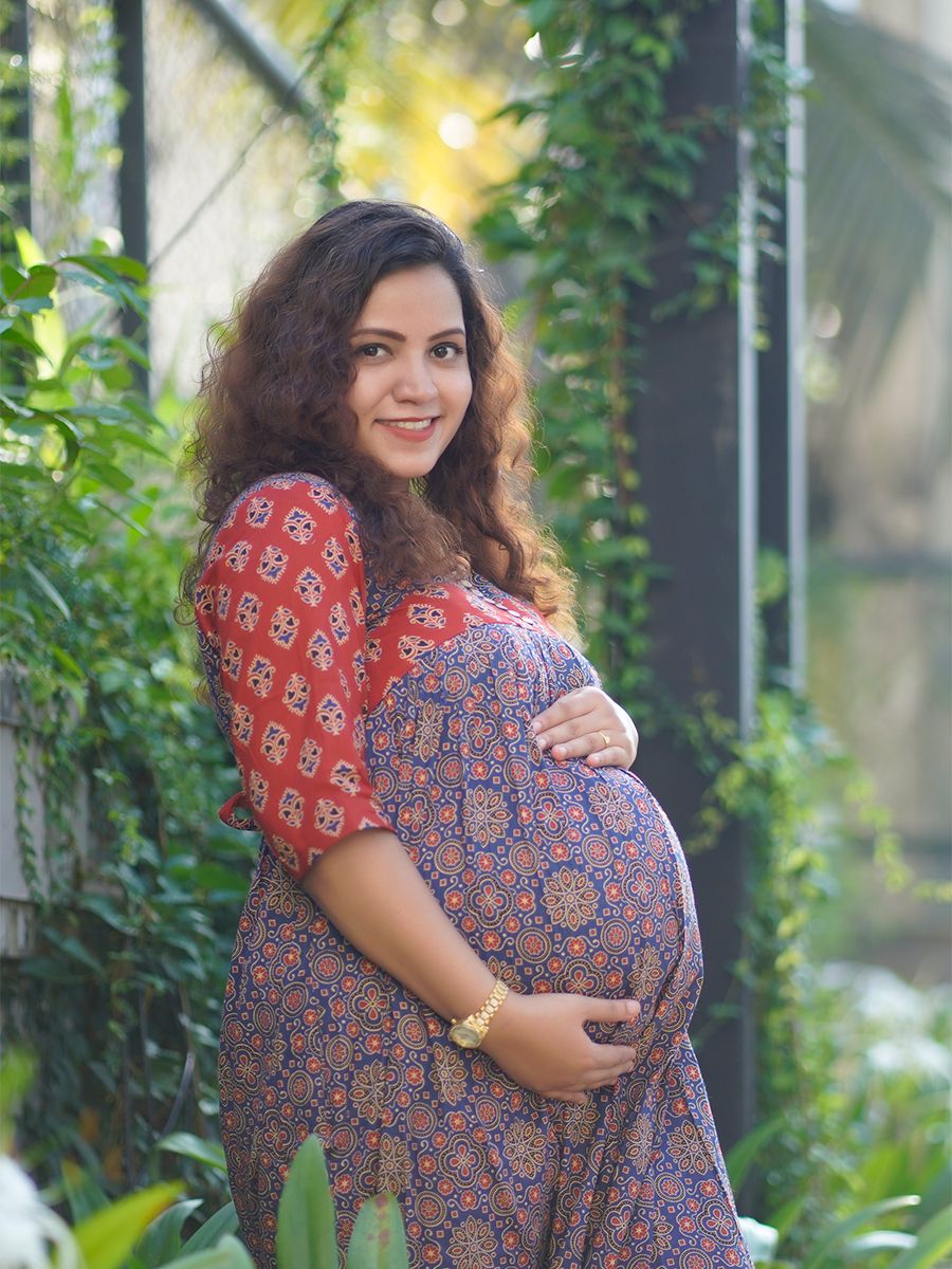 Maternity Short Dress Ajrakh-Nina(Blue)