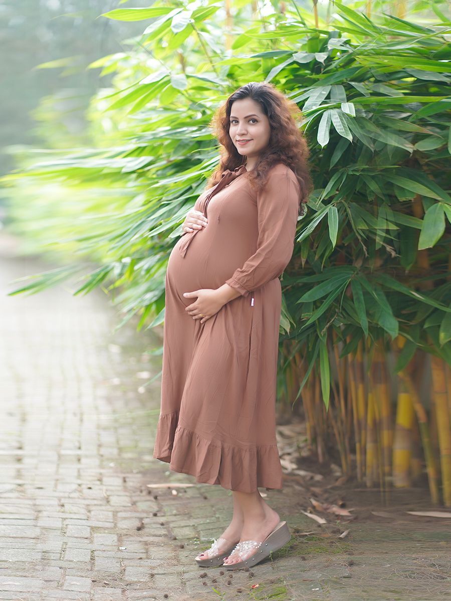 Maternity Short Dress-Yara(Brown)