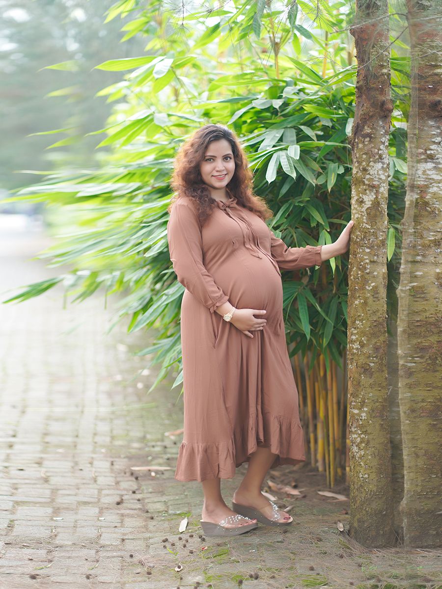 Maternity Short Dress-Yara(Brown)