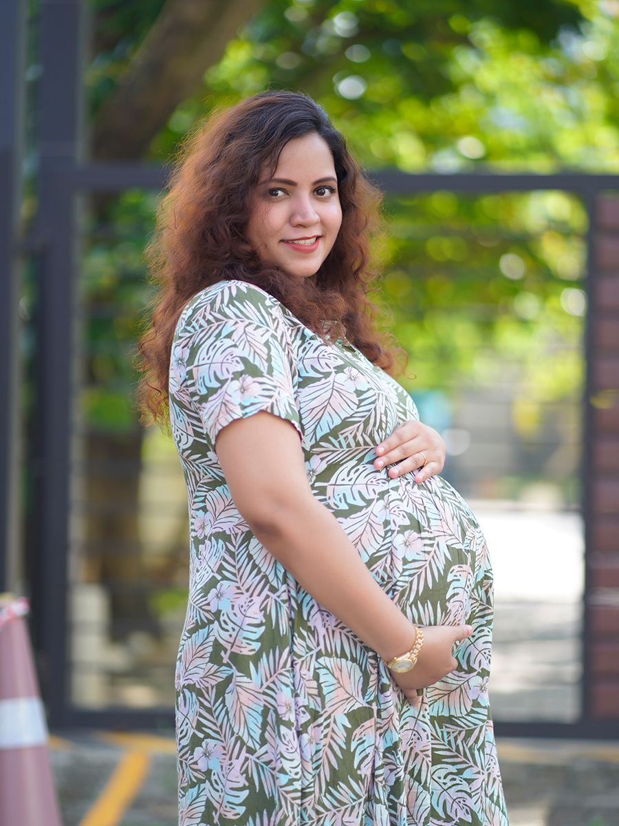 Maternity Short Dress- Tropical (Green)