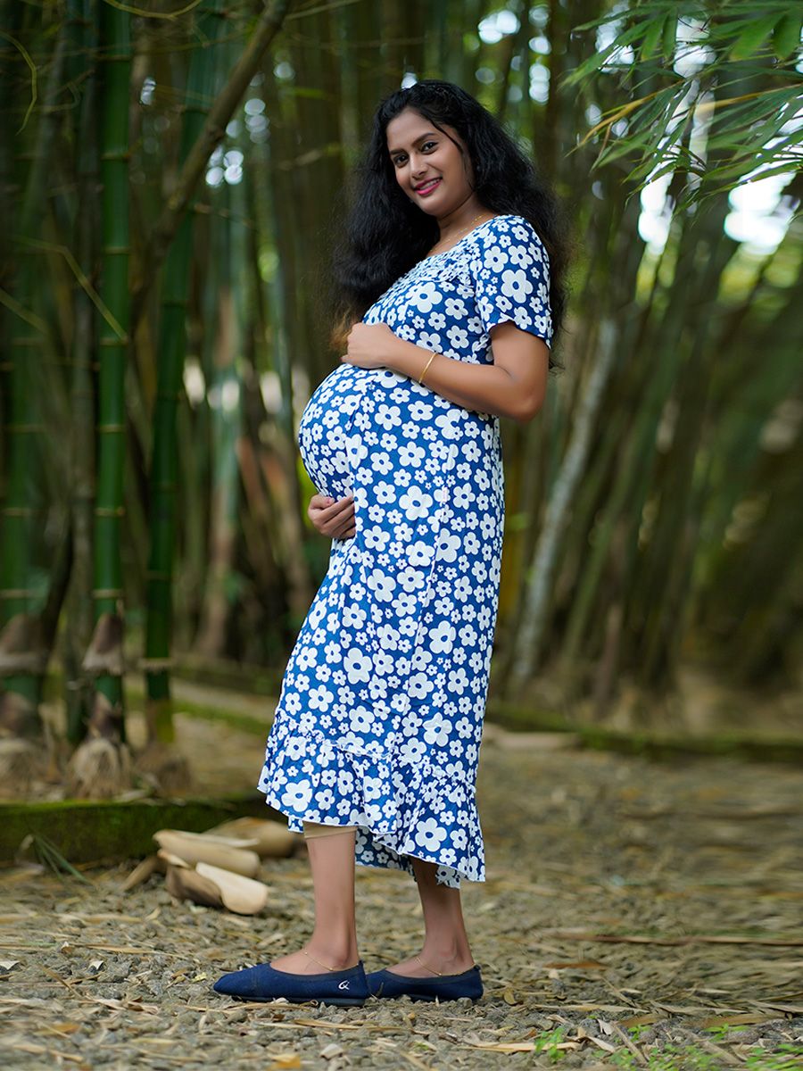 Maternity Short Night Gown- Ezra blue