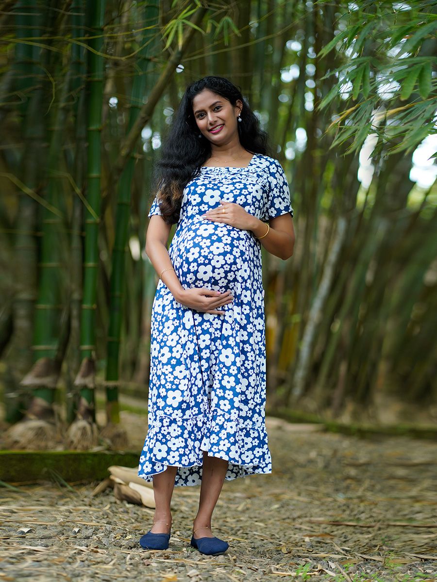 Maternity Short Night Gown- Ezra blue