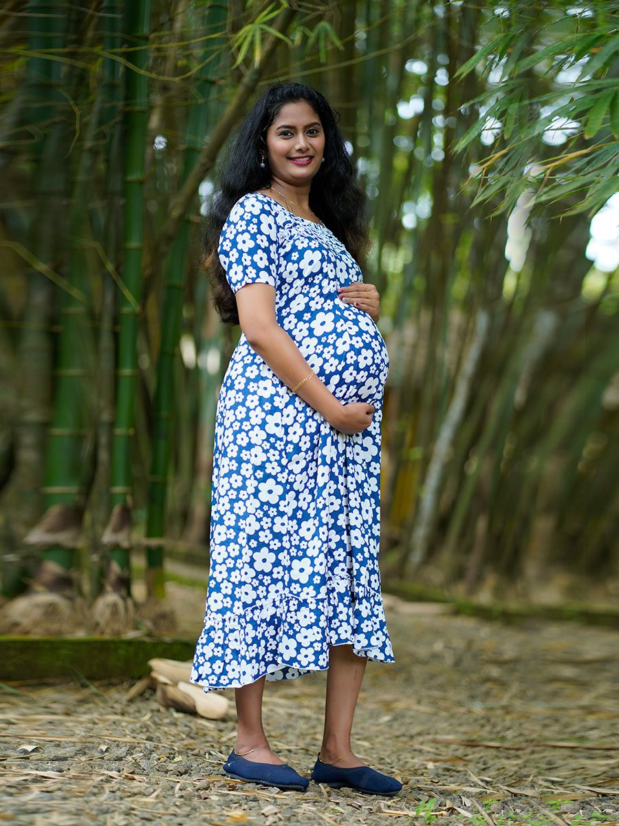 Maternity Short Night Gown- Ezra blue