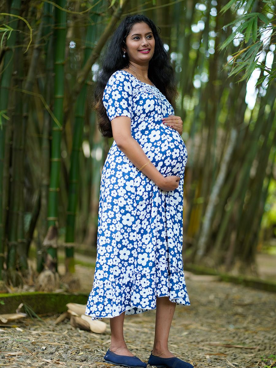 Maternity Short Night Gown- Ezra blue