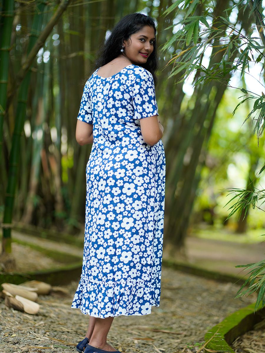 Maternity Short Night Gown- Ezra blue