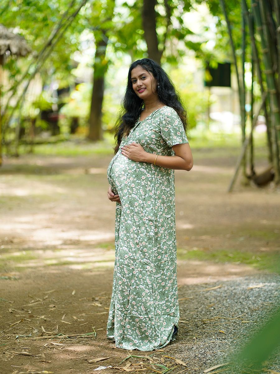 Maternity Full Night Gown- L Green