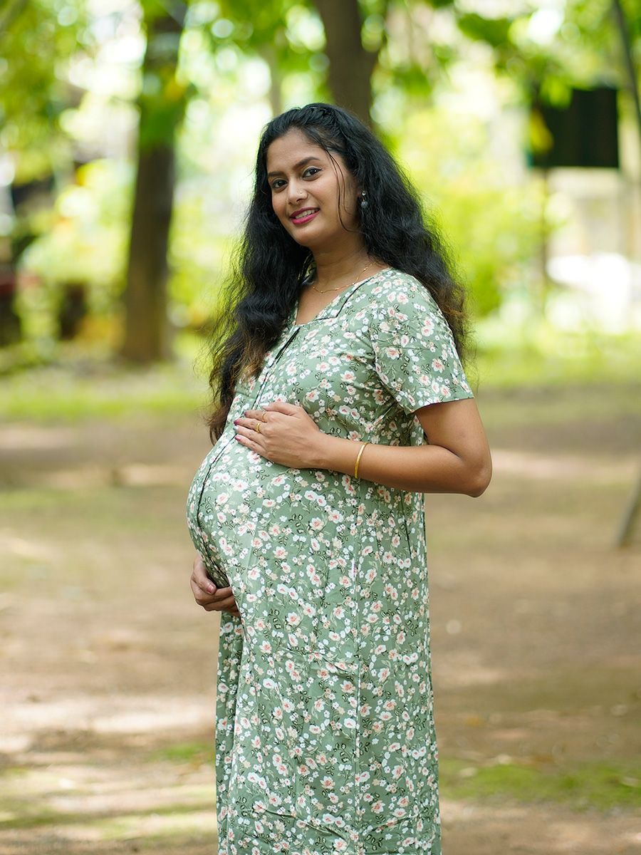 Maternity Full Night Gown- L Green