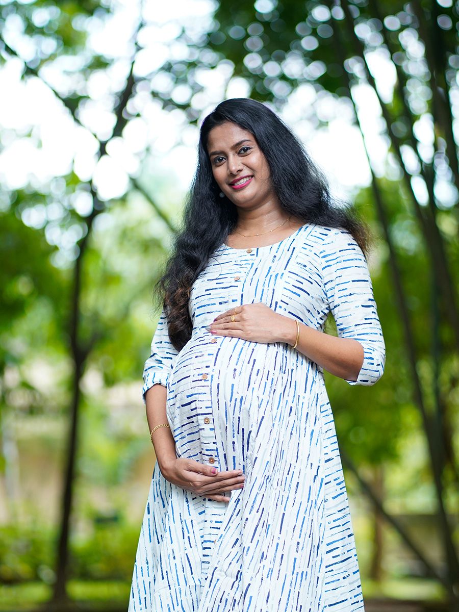 Maternity short Dress-Blue Lines