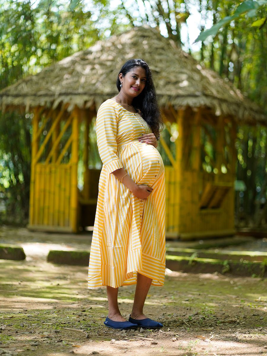 Maternity short Dress-Yellow Lines