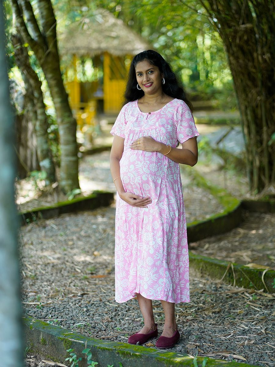 Maternity Short Night Gown- dara pink