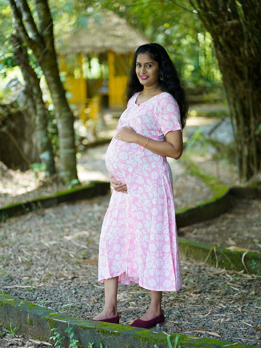 Maternity Short Night Gown- dara pink