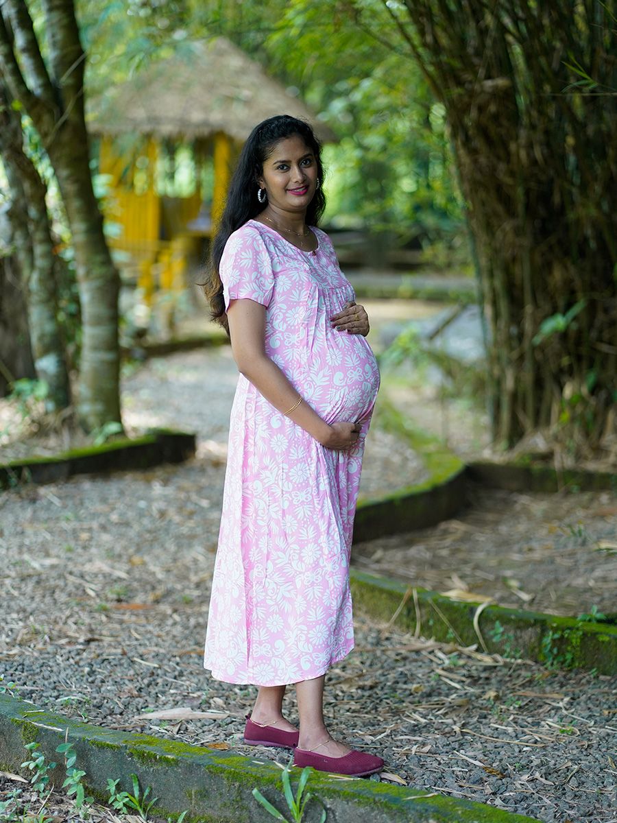 Maternity Short Night Gown- dara pink
